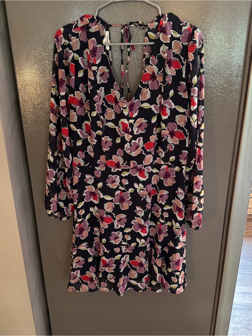 Maurices Black Floral V-Neck Long Sleeve Mini Dress